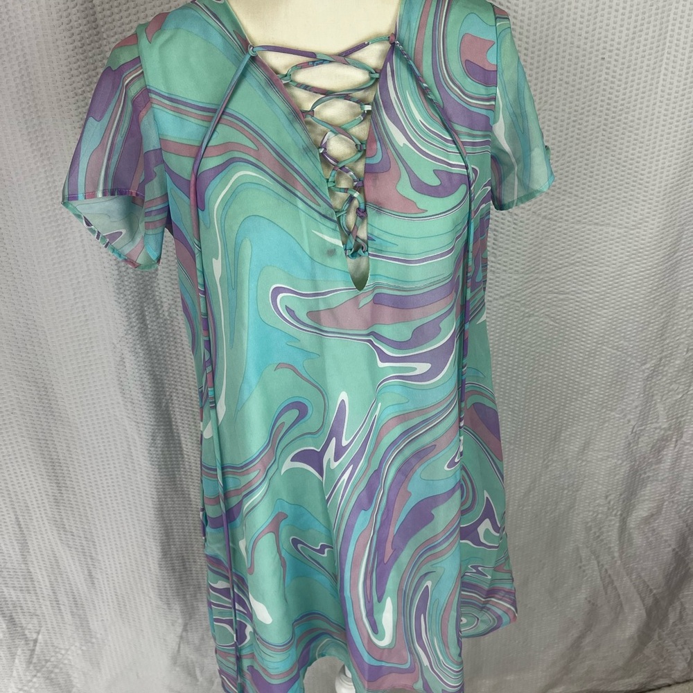 Multicolor Swirl Lace-Up Dress